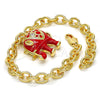 Pulsera de Dije 03.179.0001.1.07 Oro Laminado, Diseño de Elefante y Rolo, con Blanca Cristal, Esmaltado Rojo, Tono Dorado (06 MM Thickness, 7 Inches Length)