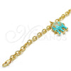 Pulsera de Dije 03.179.0001.2.07 Oro Laminado, Diseño de Elefante y Rolo, con Blanca Cristal, Esmaltado Turquesa, Tono Dorado (06 MM Thickness, 7 Inches Length)