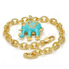 Pulsera de Dije 03.179.0001.2.07 Oro Laminado, Diseño de Elefante y Rolo, con Blanca Cristal, Esmaltado Turquesa, Tono Dorado (06 MM Thickness, 7 Inches Length)