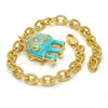 Pulsera de Dije 03.179.0001.2.07 Oro Laminado, Diseño de Elefante y Rolo, con Blanca Cristal, Esmaltado Turquesa, Tono Dorado (06 MM Thickness, 7 Inches Length)