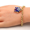 Pulsera de Dije 03.179.0001.3.07 Oro Laminado, Diseño de Elefante y Rolo, con Blanca Cristal, Esmaltado Azul, Tono Dorado (06 MM Thickness, 7 Inches Length)