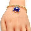 Pulsera de Dije 03.179.0001.3.07 Oro Laminado, Diseño de Elefante y Rolo, con Blanca Cristal, Esmaltado Azul, Tono Dorado (06 MM Thickness, 7 Inches Length)