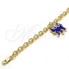 Pulsera de Dije 03.179.0001.3.07 Oro Laminado, Diseño de Elefante y Rolo, con Blanca Cristal, Esmaltado Azul, Tono Dorado (06 MM Thickness, 7 Inches Length)