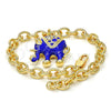 Pulsera de Dije 03.179.0001.3.07 Oro Laminado, Diseño de Elefante y Rolo, con Blanca Cristal, Esmaltado Azul, Tono Dorado (06 MM Thickness, 7 Inches Length)