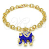 Pulsera de Dije 03.179.0001.3.07 Oro Laminado, Diseño de Elefante y Rolo, con Blanca Cristal, Esmaltado Azul, Tono Dorado (06 MM Thickness, 7 Inches Length)