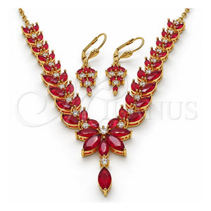 Collar y Dije 06.221.0001 Oro Laminado, Diseño de Oja, con Zirconia Cubica Rubi, Pulido, Tono Dorado