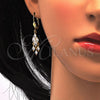 Collar y Dije 06.221.0002 Oro Laminado, Diseño de Gota y Oja, con Blanca Zirconia Cubica, Pulido, Tono Dorado