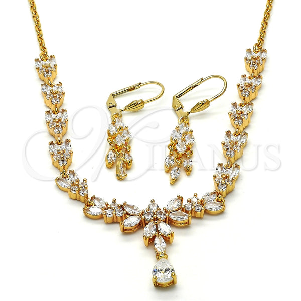 Collar y Dije 06.221.0002 Oro Laminado, Diseño de Gota y Oja, con Blanca Zirconia Cubica, Pulido, Tono Dorado
