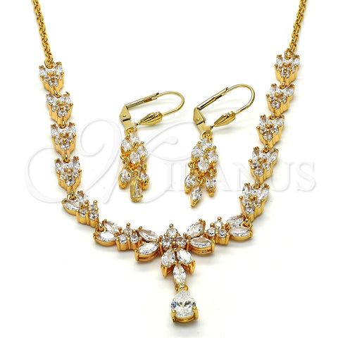 Collar y Dije 06.221.0002 Oro Laminado, Diseño de Gota y Oja, con Blanca Zirconia Cubica, Pulido, Tono Dorado