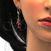 Collar y Dije 06.221.0004 Oro Laminado, Diseño de Gota y Oja, con Rubi and Blanca Zirconia Cubica, Pulido, Tono Dorado