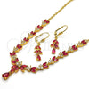 Collar y Dije 06.221.0004 Oro Laminado, Diseño de Gota y Oja, con Rubi and Blanca Zirconia Cubica, Pulido, Tono Dorado