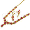 Collar y Dije 06.221.0004 Oro Laminado, Diseño de Gota y Oja, con Rubi and Blanca Zirconia Cubica, Pulido, Tono Dorado