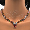 Collar y Dije 06.205.0001 Oro Laminado, Diseño de Gota y Oja, con Multicolor Zirconia Cubica, Pulido, Tono Dorado