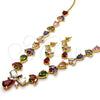 Collar y Dije 06.205.0001 Oro Laminado, Diseño de Gota y Oja, con Multicolor Zirconia Cubica, Pulido, Tono Dorado