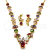 Collar y Dije 06.205.0001 Oro Laminado, Diseño de Gota y Oja, con Multicolor Zirconia Cubica, Pulido, Tono Dorado