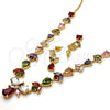 Collar y Dije 06.205.0001 Oro Laminado, Diseño de Gota y Oja, con Multicolor Zirconia Cubica, Pulido, Tono Dorado