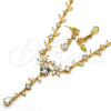 Collar y Dije 06.205.0002 Oro Laminado, Diseño de Flor y Oja, con Zirconia Cubica Blanca, Pulido, Tono Dorado
