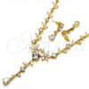 Collar y Dije 06.205.0002 Oro Laminado, Diseño de Flor y Oja, con Blanca Zirconia Cubica, Pulido, Tono Dorado