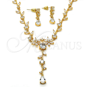 Collar y Dije 06.205.0002 Oro Laminado, Diseño de Flor y Oja, con Blanca Zirconia Cubica, Pulido, Tono Dorado