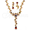 Collar y Dije 06.205.0002.1 Oro Laminado, Diseño de Flor y Oja, con Multicolor Zirconia Cubica, Pulido, Tono Dorado