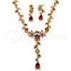 Collar y Dije 06.205.0002.1 Oro Laminado, Diseño de Flor y Oja, con Multicolor Zirconia Cubica, Pulido, Tono Dorado