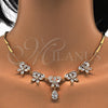 Collar y Dije 06.205.0003 Oro Laminado, Diseño de Flor y Gota, con Blanca Zirconia Cubica, Pulido, Tono Dorado