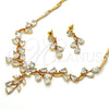 Collar y Dije 06.205.0004 Oro Laminado, Diseño de Flor y Oja, con Blanca Zirconia Cubica, Pulido, Tono Dorado