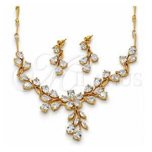 Collar y Dije 06.205.0004 Oro Laminado, Diseño de Flor y Oja, con Zirconia Cubica Blanca, Pulido, Tono Dorado