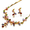 Collar y Dije 06.205.0004.1 Oro Laminado, Diseño de Flor y Oja, con Multicolor Zirconia Cubica, Pulido, Tono Dorado