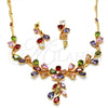 Collar y Dije 06.205.0004.1 Oro Laminado, Diseño de Flor y Oja, con Multicolor Zirconia Cubica, Pulido, Tono Dorado