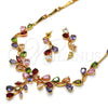 Collar y Dije 06.205.0004.1 Oro Laminado, Diseño de Flor y Oja, con Multicolor Zirconia Cubica, Pulido, Tono Dorado