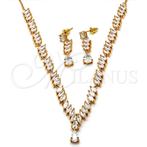 Collar y Dije 06.205.0005 Oro Laminado, Diseño de Gota, con Blanca Zirconia Cubica, Pulido, Tono Dorado
