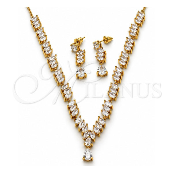 Collar y Dije 06.205.0005 Oro Laminado, Diseño de Gota, con Zirconia Cubica Blanca, Pulido, Tono Dorado