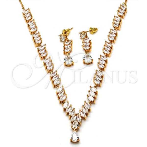 Collar y Dije 06.205.0005 Oro Laminado, Diseño de Gota, con Blanca Zirconia Cubica, Pulido, Tono Dorado