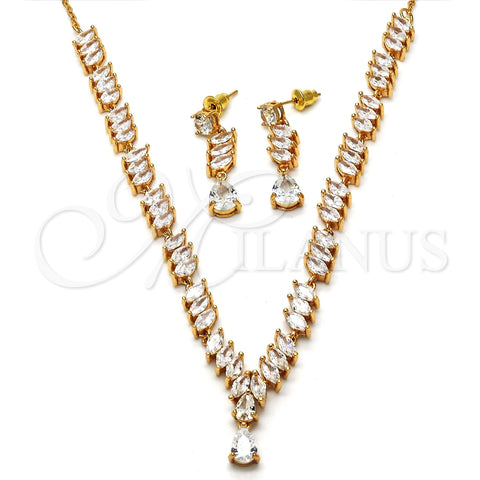 Collar y Dije 06.205.0005 Oro Laminado, Diseño de Gota, con Blanca Zirconia Cubica, Pulido, Tono Dorado