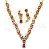 Collar y Dije 06.205.0005.1 Oro Laminado, Diseño de Gota, con Multicolor Zirconia Cubica, Pulido, Tono Dorado