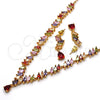 Collar y Dije 06.205.0005.1 Oro Laminado, Diseño de Gota, con Multicolor Zirconia Cubica, Pulido, Tono Dorado