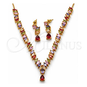 Collar y Dije 06.205.0005.1 Oro Laminado, Diseño de Gota, con Zirconia Cubica Multicolor, Pulido, Tono Dorado