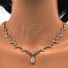 Collar y Dije 06.205.0006 Oro Laminado, Diseño de Gota y Oja, con Blanca Zirconia Cubica, Pulido, Tono Dorado
