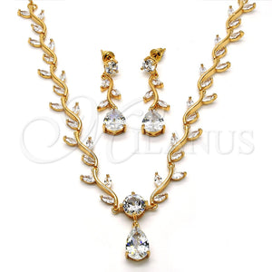 Collar y Dije 06.205.0006 Oro Laminado, Diseño de Gota y Oja, con Blanca Zirconia Cubica, Pulido, Tono Dorado