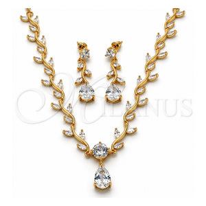 Collar y Dije 06.205.0006 Oro Laminado, Diseño de Gota y Oja, con Zirconia Cubica Blanca, Pulido, Tono Dorado