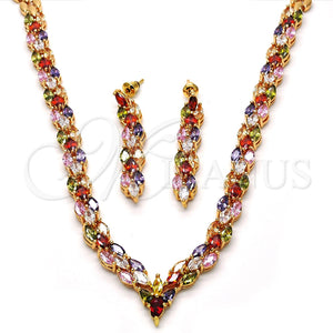 Collar y Dije 06.205.0009 Oro Laminado, con Multicolor Zirconia Cubica, Pulido, Tono Dorado