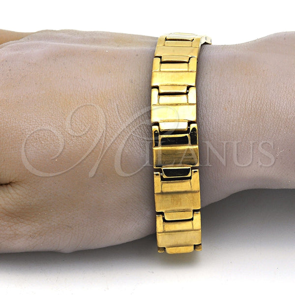 Pulsera Solida 03.114.0284.08 Acero Inoxidable, Cepillado, Tono Dorado (14 MM Thickness, 8 Inches Length)
