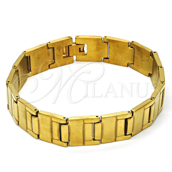 Pulsera Solida 03.114.0284.08 Acero Inoxidable, Cepillado, Tono Dorado (14 MM Thickness, 8 Inches Length)