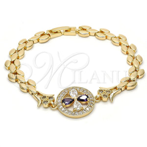 Pulsera Elegante 03.210.0044.2.08 Oro Laminado, Diseño de Flor, con Amatista and Blanca Zirconia Cubica, Pulido, Tono Dorado (8 Inches Length)