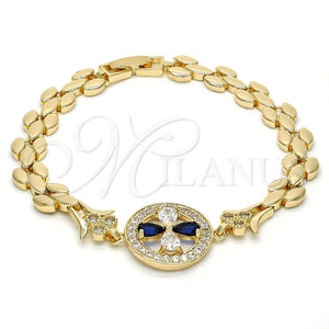 Pulsera Elegante 03.210.0044.3.08 Oro Laminado, Diseño de Flor, con Zafiro Azul and Blanca Zirconia Cubica, Pulido, Tono Dorado (08 MM Thickness, 8 Inches Length)