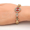 Pulsera Elegante 03.210.0044.4.08 Oro Laminado, Diseño de Flor, con Rubi and Blanca Zirconia Cubica, Pulido, Tono Dorado (08 MM Thickness, 8 Inches Length)