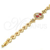 Pulsera Elegante 03.210.0044.4.08 Oro Laminado, Diseño de Flor, con Rubi and Blanca Zirconia Cubica, Pulido, Tono Dorado (08 MM Thickness, 8 Inches Length)