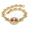 Pulsera Elegante 03.210.0044.4.08 Oro Laminado, Diseño de Flor, con Rubi and Blanca Zirconia Cubica, Pulido, Tono Dorado (08 MM Thickness, 8 Inches Length)