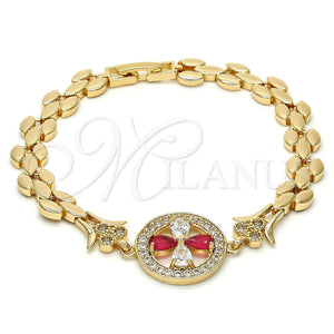Pulsera Elegante 03.210.0044.4.08 Oro Laminado, Diseño de Flor, con Rubi and Blanca Zirconia Cubica, Pulido, Tono Dorado (08 MM Thickness, 8 Inches Length)